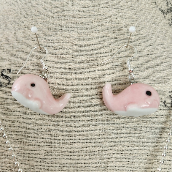 Pink Whale Earrings Necklace Set - Picture 3 of 9